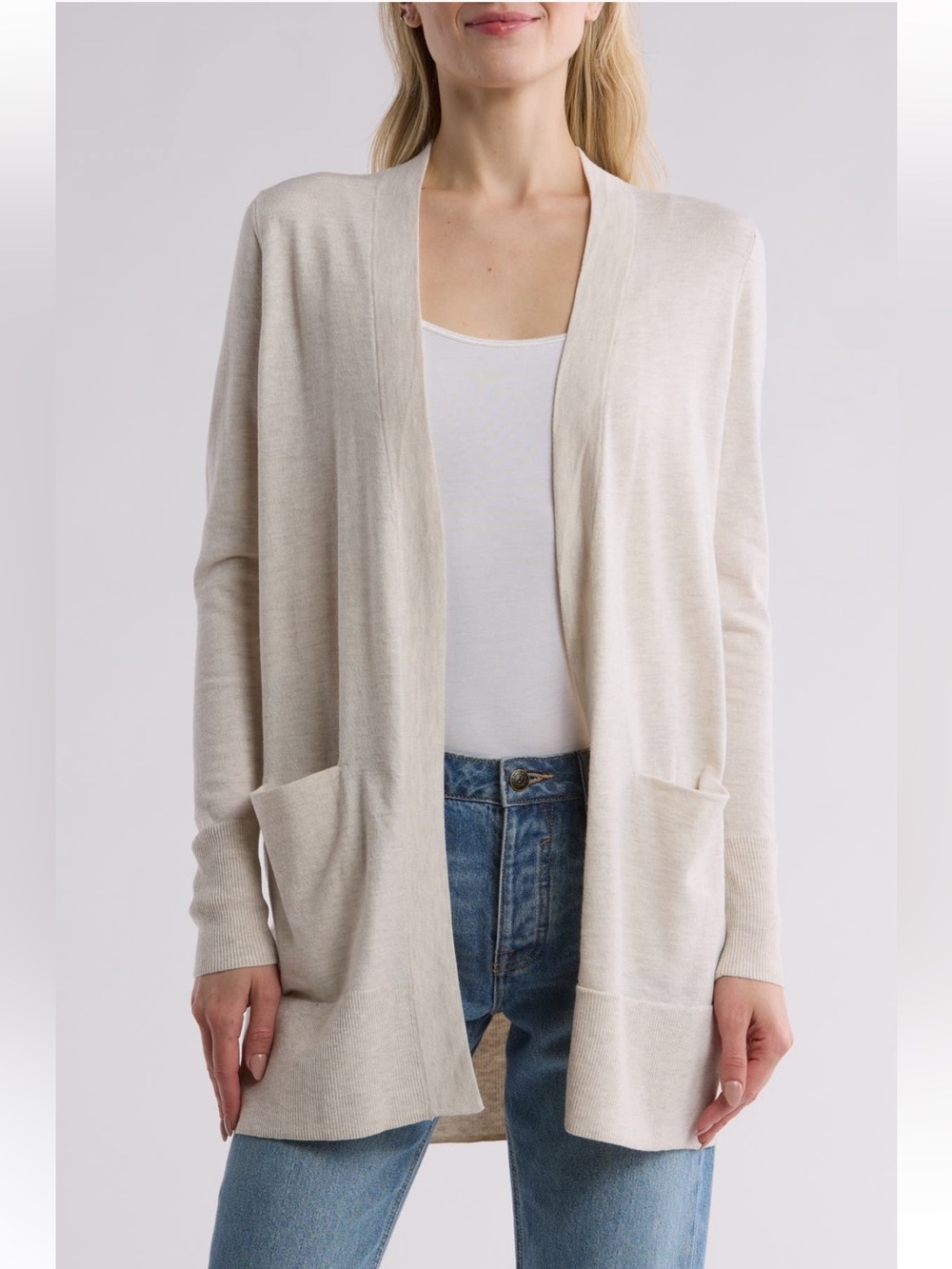 Nordstrom Beige Open Front Cardigan Sweater - Size Medium